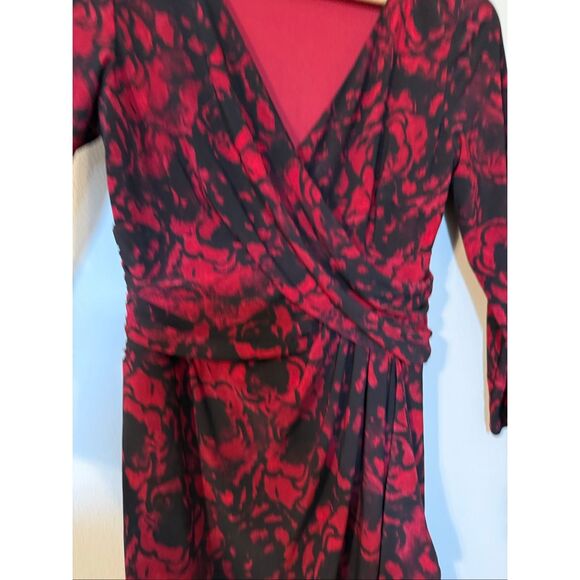 Ralph Lauren 4 Knee Length Crossover Dress Red Black Floral Victorian Cocktail - Picture 5 of 10
